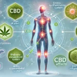 DALL·E 2024-10-15 13.27.02 - An informative and scientific image explaining how CBD affects pain and inflammation. In the center, a stylized human body with highlighted areas of p